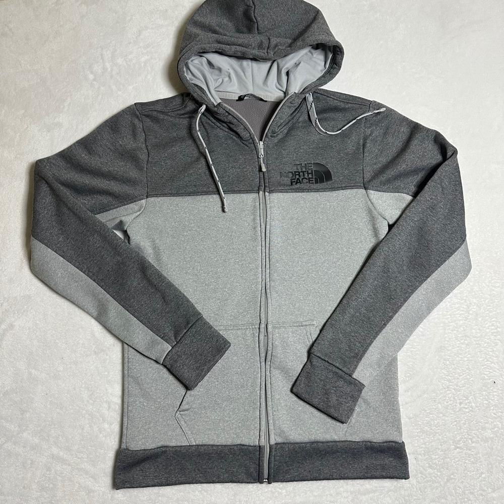 The North Face Men's Small Full Zip Fleece Hoodie Two-Tone Gray Colorblock Logo